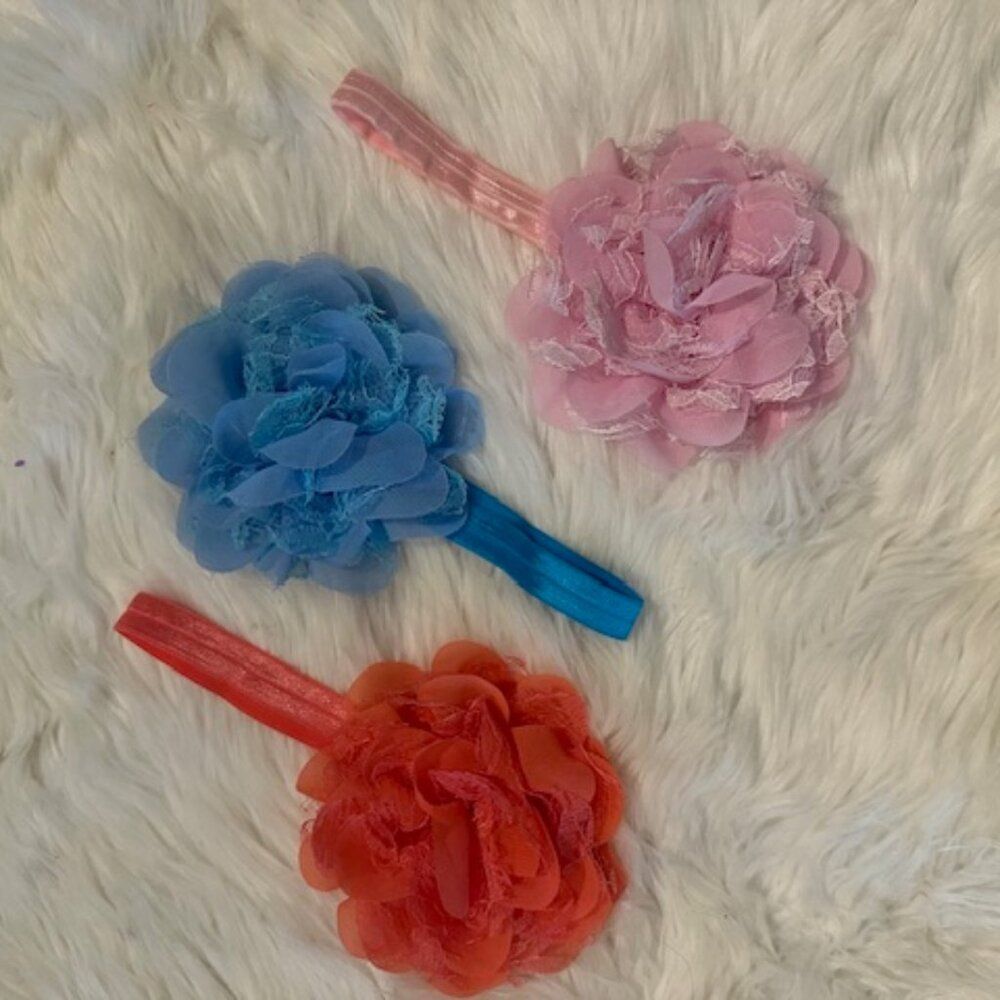 Bundle of (3) 4" Chiffon & Lace 4" Flower on FOE Headband  HB8256  Handmade NWT